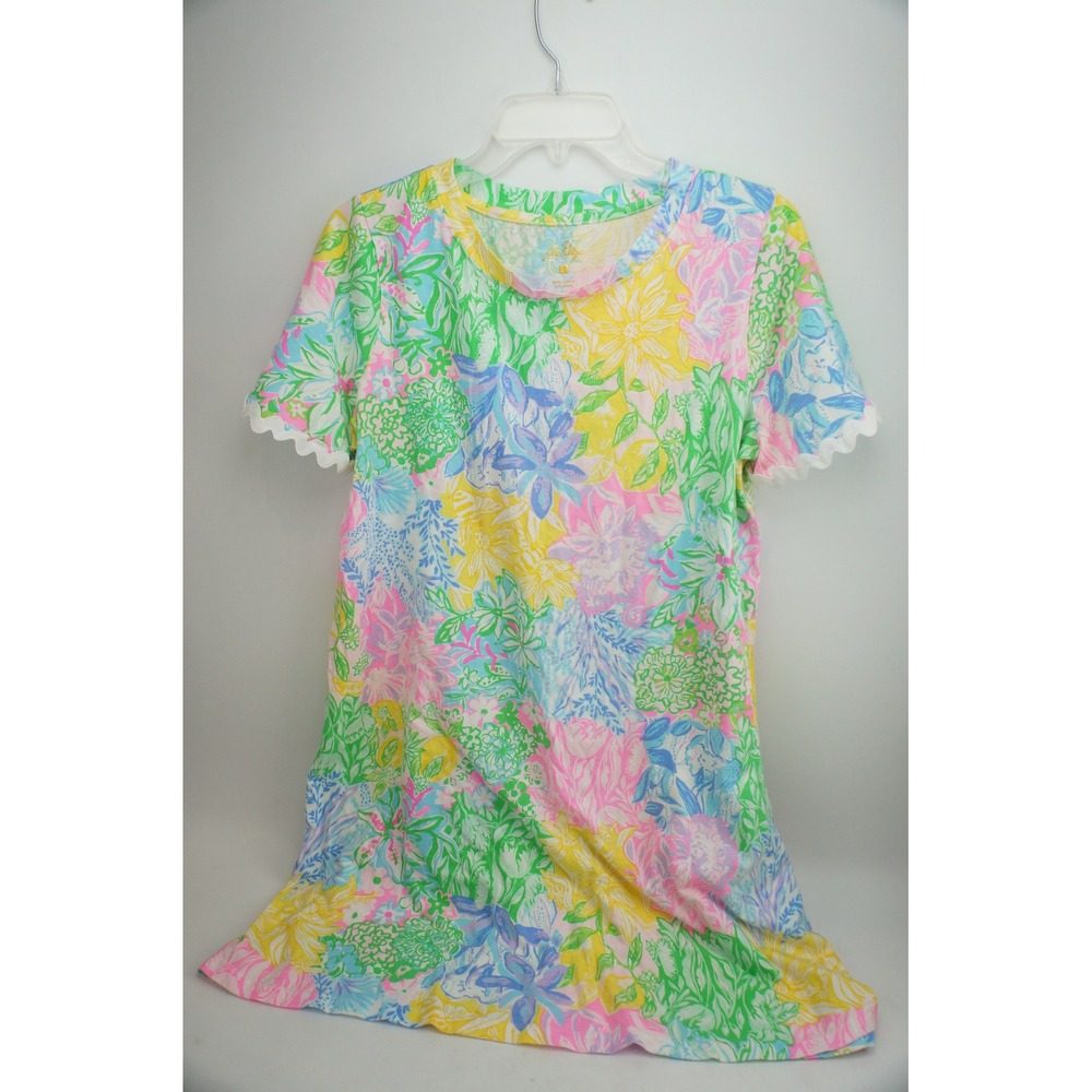 Lilly Pulitzer Cody T-Shirt Dress L Multicolor Floral Ric Rac Trim Excellent